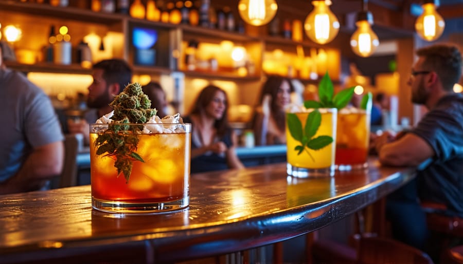 People socializing at a cannabis-friendly bar in Toronto