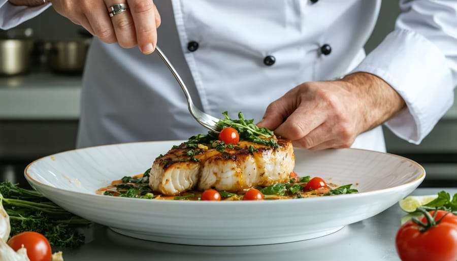 Chef in a professional kitchen using techniques to prepare THCA-infused food