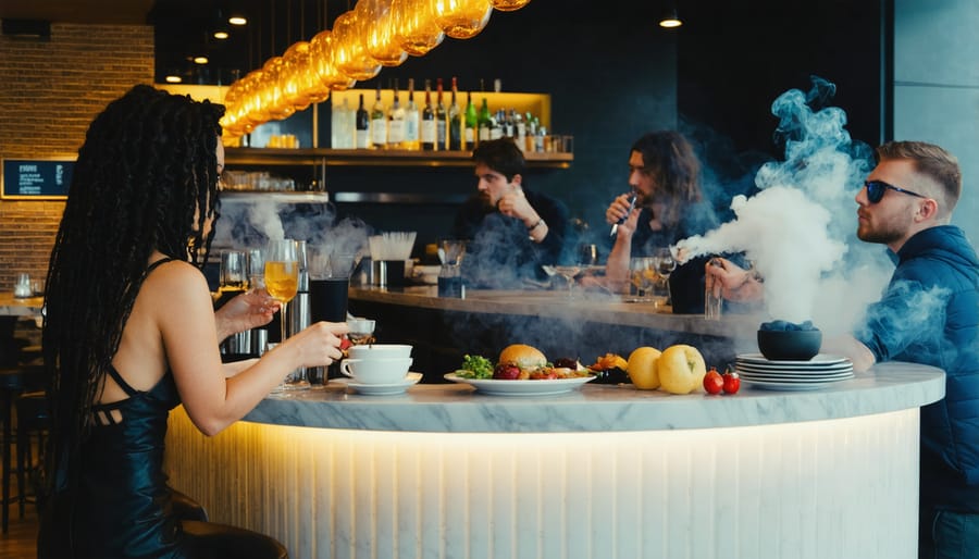 Stylish Toronto restaurant where guests are dining and vaping